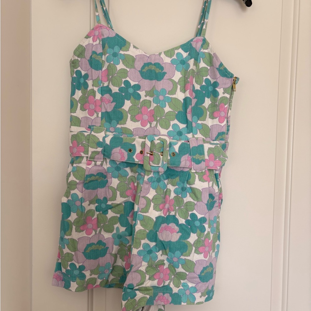 Floral Print Romper with Belt